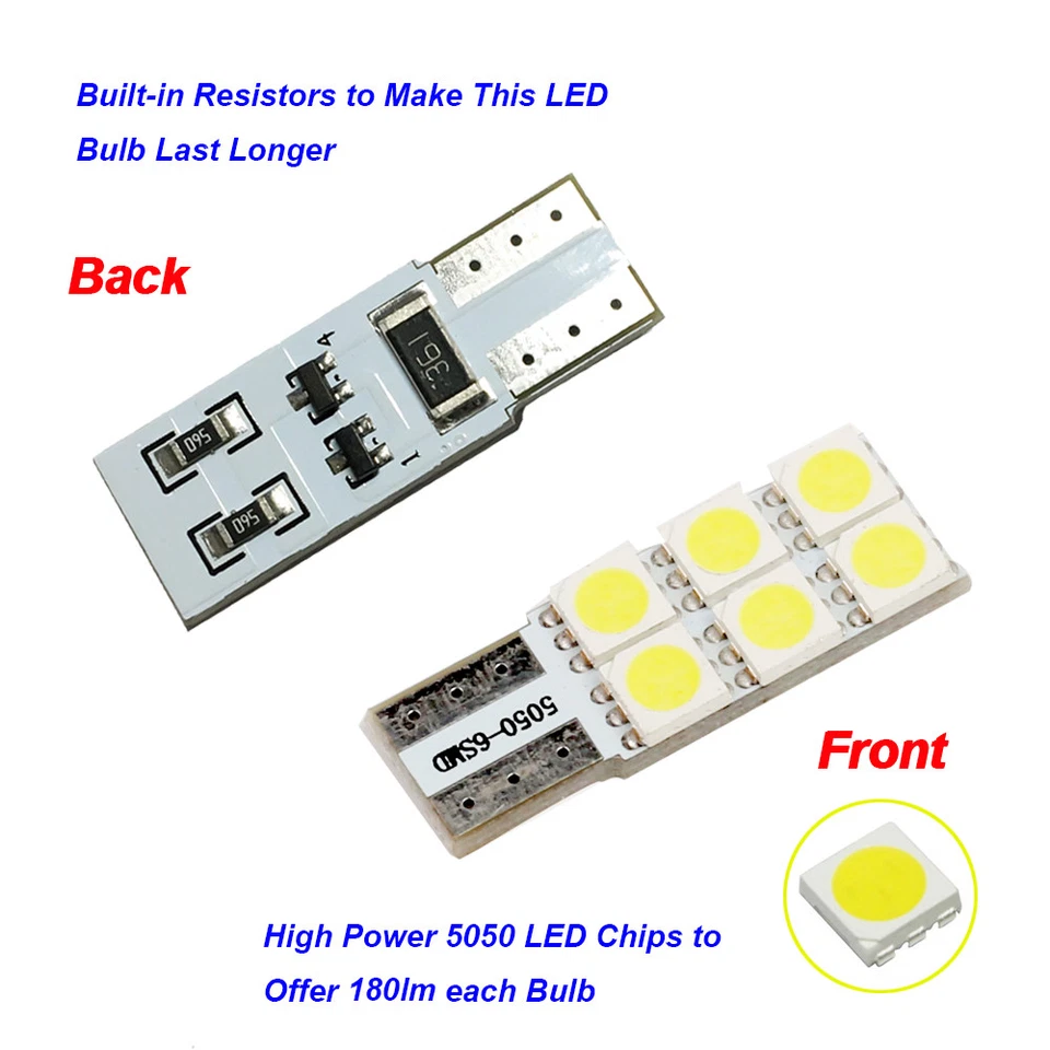 2 X Blanco T10 194 2825 W5W LED Flanco Estilo Visera Tocador Espejo Paso Bombillas Foto 2 de 3