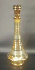 Bohemian Mid-Century Modern Decanter Amber w/Gold Banding 1960s BOHO mAAG