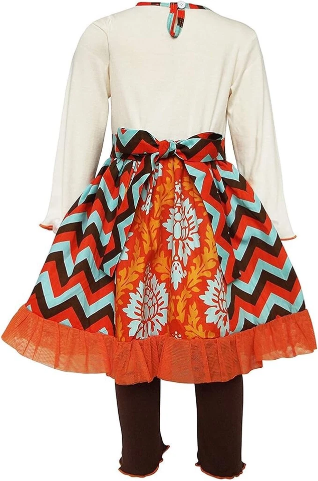 Ann Loren BNWT Girl’s Thanksgiving Outfit Chevron Pumpkin Dress Size 7-8 - Image 3 of 4