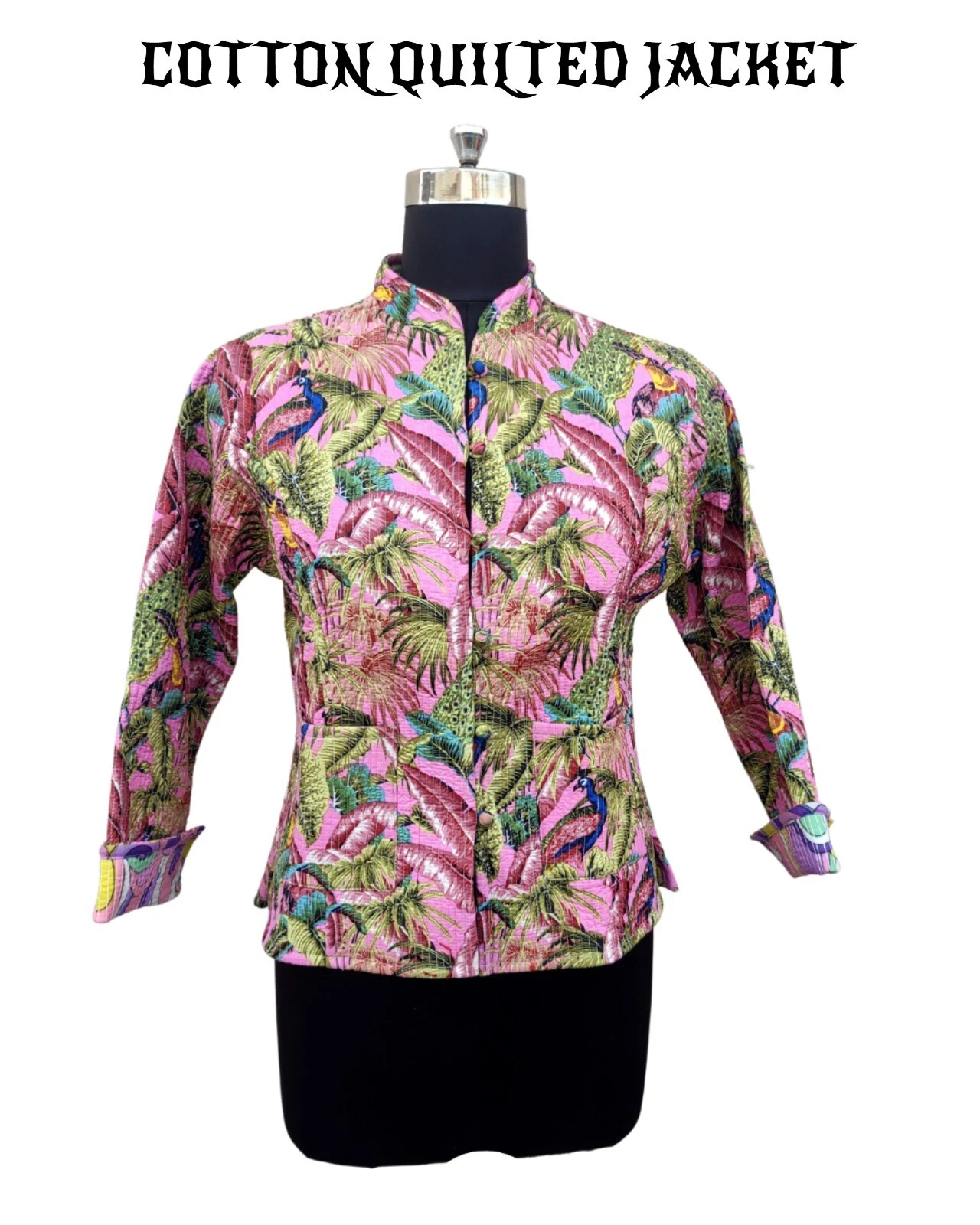 Indian Peach Leafs 100% Cotton Quilted Unisex Jacket Women's Clothing Jacket US