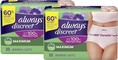 Always Discreet Incontinence & Postpartum Underwear For Women XX-Large, 44 Count