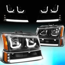 FOR 2003-2007 SILVERADO AVALANCHE J-HALO LED DRL HEADLIGHT BUMPER LAMPS BLACK