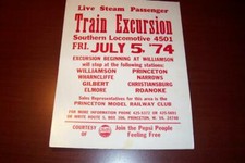 Southern Railway Locomotive 4501 Train Excursion Poster 7-5-74 Princeton, W.Va.