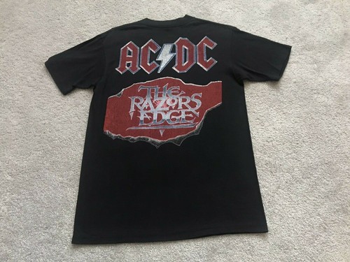 VTtg 90's ACDC Razors Edge Tour T Shirt Mens Sz M Black Retro Music Rock Metal - Foto 6 di 8