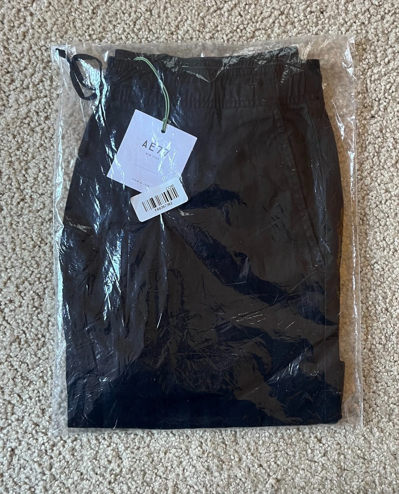 NEW IN BAG AE77 Premium Linen Summer Casual Drawstring Black Shorts Size S Small