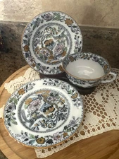 Antique England Ashworth Bros Hanley Asian Design Teacup, Saucer, + 6" Plate