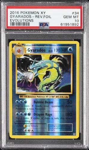 2016 POKEMON XY EVOLUTIONS #34 GYARADOS-REVERSE FOIL PSA 10