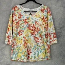 CJ Banks Womens sz 1X Floral Print 3/4 Sleeve V Neck Top cottagecore casual