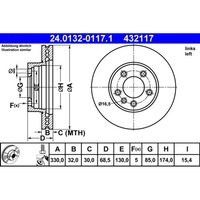 Bremsscheibe Ate 24.0132-0117.1 FüR Vw Porsche Touareg Cayenne