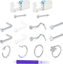 Nose Piercing Kit - 2 Packs Self Piercing Gun with Studs  Rings, Disposable Saf