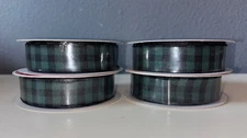 Checker Plaid Green / Black Celebrate It Wired Ribbon 7/8" X 30ft. Set Of 4. New