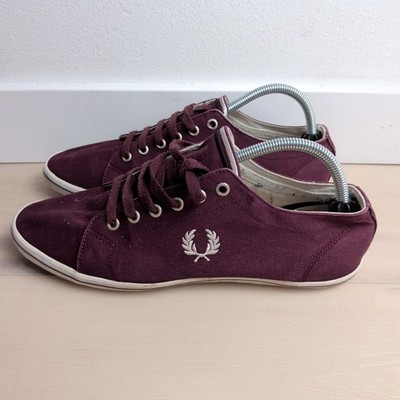 Fred Perry Kingston Twill Plimsolls Men 10 Burgundy Maroon Canvas Sneakers Shoes