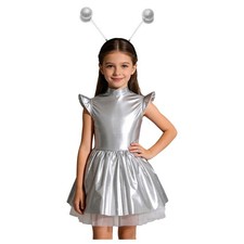 Girls 2Pcs Dance Alien Costume A Line Dresses Swing Tutu Kids Ruffled Halloween