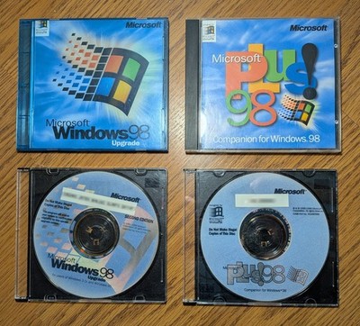 Microsoft Windows 98 Upgrade & Microsoft Plus 98 Companion 4x Disks Vintage