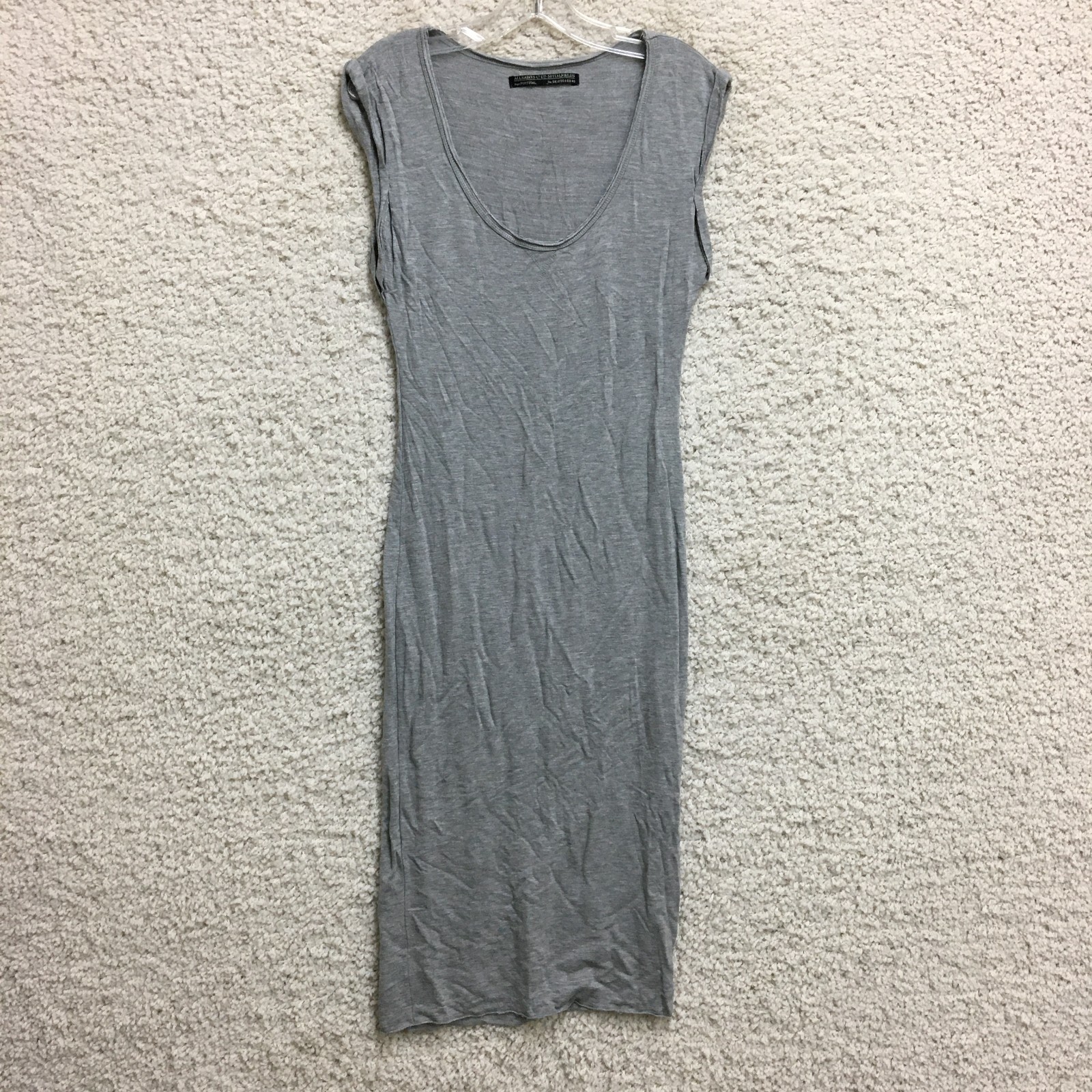 AllSaints Dress 8 Adult Gray Midi Short Sleeve Sheath Stretch A Line Womens