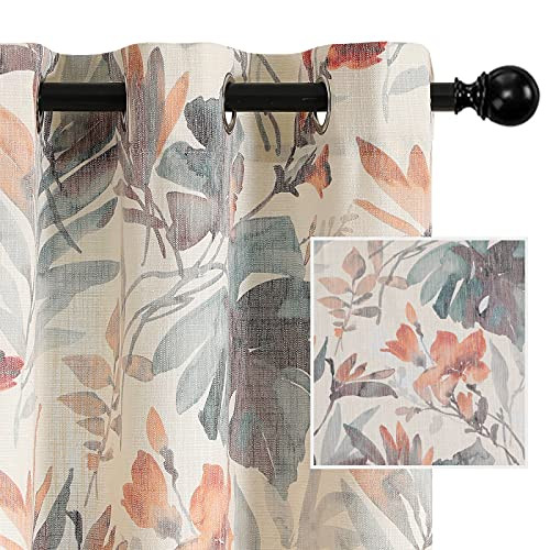Floral Curtains 84 inches Long Printed Grommet Cotton Curtains for Living - Picture 2 of 7