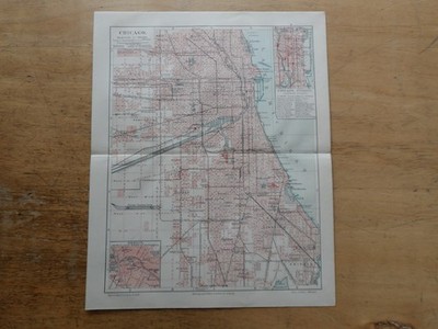 Orig.(1908) Lithographie Stadtplan Chicago (X1SP)