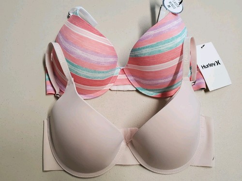 NWT Set of 2 Hurley Bra 34C Striped Laser Wings Underwire Padded Lined NEW