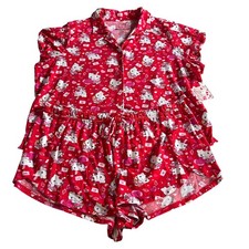 Hello Kitty Two Piece Pajama Set Women's Size 2X 18W-20W Red Heart Pajamas Pjs