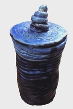 Studio Pottery Handmade Rolled Coils Fancy Lid 8" Blue Jar Sugar Tea Container