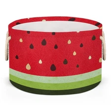 Cartoons Fun Watermelon Large Storage Basket Round Laundry Basket with Handle...