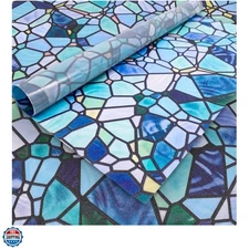 Hand-Drawn Privacy Stained Glass Window Film, Reusable Single Sided Static Cl...