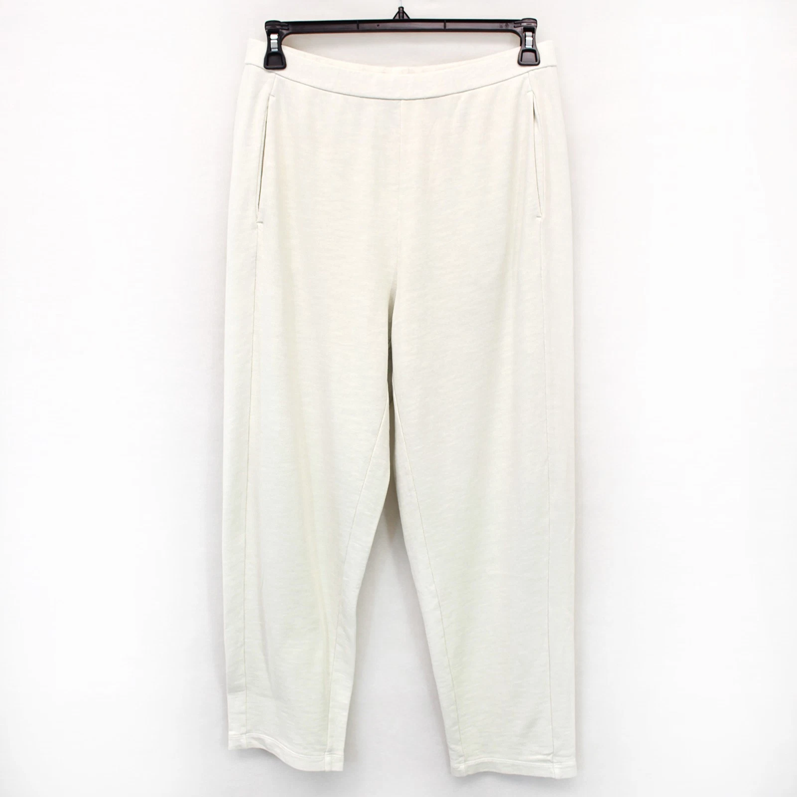 Eileen Fisher Milky White 100% Cotton Pant Pocket Minimalist Quiet Luxury Medium