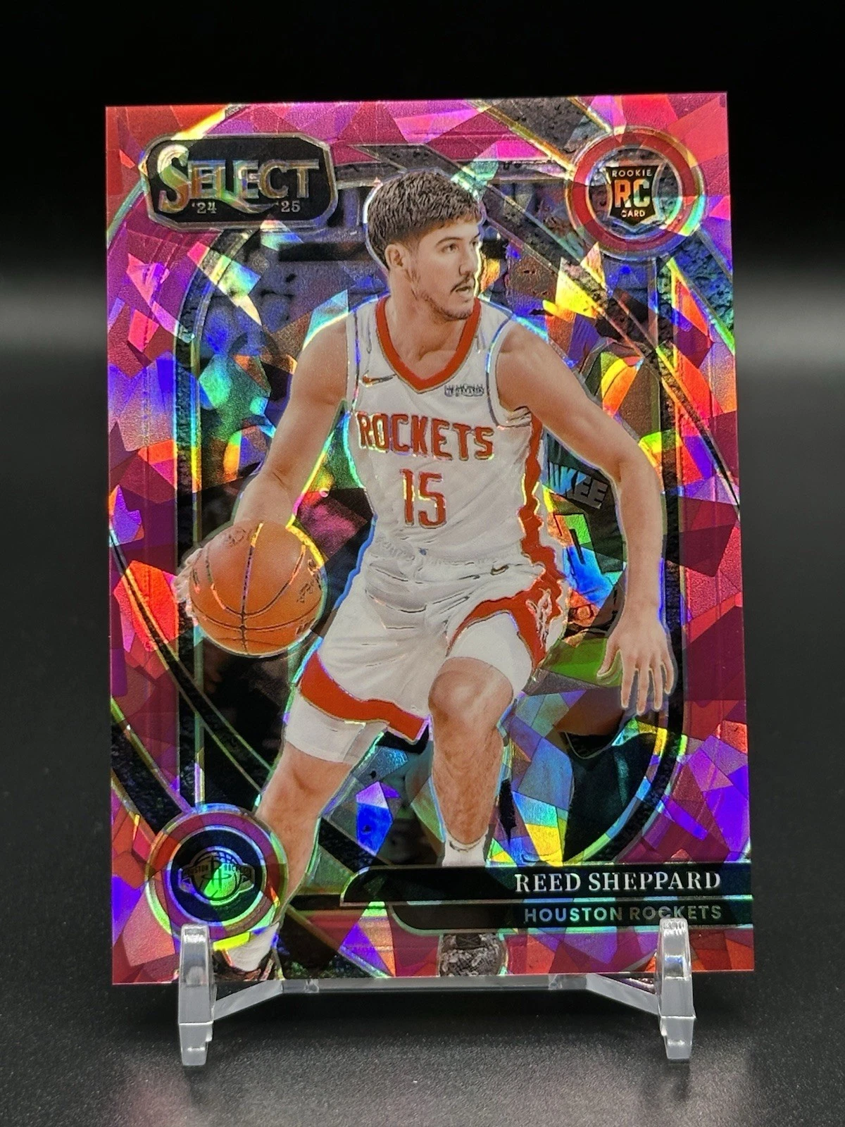 2024-25 Panini Select REED SHEPPARD Rookie Courtside Pink Cracked Ice RC /99
