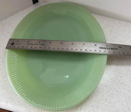 Vintage Jadeite Green Milk Glass 12 IN Platter Service Serving Dish Ribbed - Picture 2 of 10