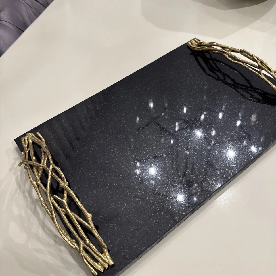 Michael Aram Brass, Stainless & Granite Twig Gold Large Cheese Board - Image 3 of 4