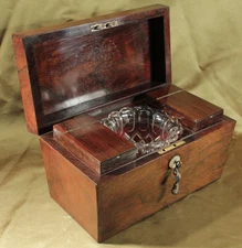 ANTIQUE REGENCY ROSEWOOD TEA CADDY 3 COMPARTMENT c1830 , complete.