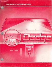 1988 Dodge Technical Information Press Kit Press Releases For Each Model 1988 Dodge Technical Information Press Kit Press Releases For Each Model