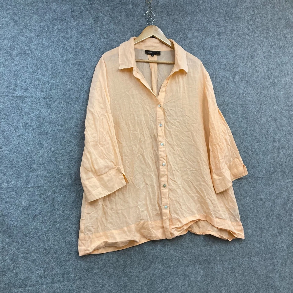 Maggie T Shirt Womens 20 Plus Peach 3/4 Sleeve V-Neck Button Up Collar 1929 - Image 2 of 4