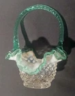 FENTON SEA MIST GREEN CREST AND HANDLE W/HOBNAIL GLASS BASKET (FREE SHIPPING)