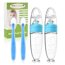 Baby Food Feeder 4 Pack 3oz Silicone Squeeze Dispensing Spoon Sky Blue