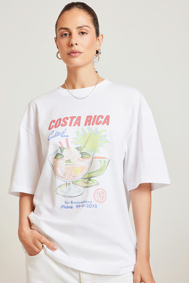 Sea Street Costa Rica Womens Oversized T-Shirt Top White Size 14
