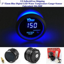 2 52mm Blue Digital Led Water Temperature Gauge With Sensor Fahrenheit 104-300f