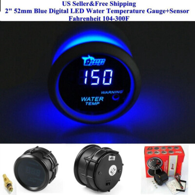 #ad 2quot; 52mm Blue Digital LED Water Temperature Gauge With Sensor Fahrenheit 104 300F $16.99