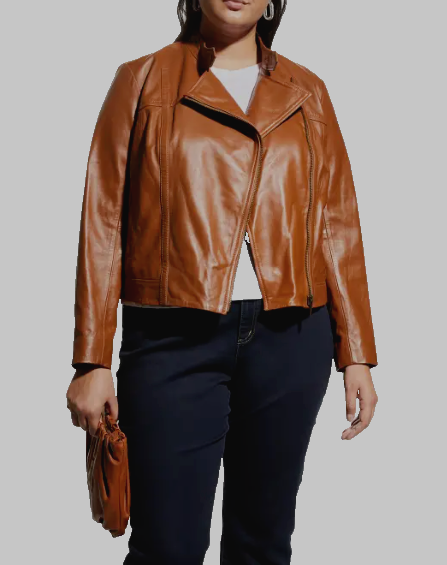 Michael Kors womens Luggage Brown Leather Moto Jacket -plus size