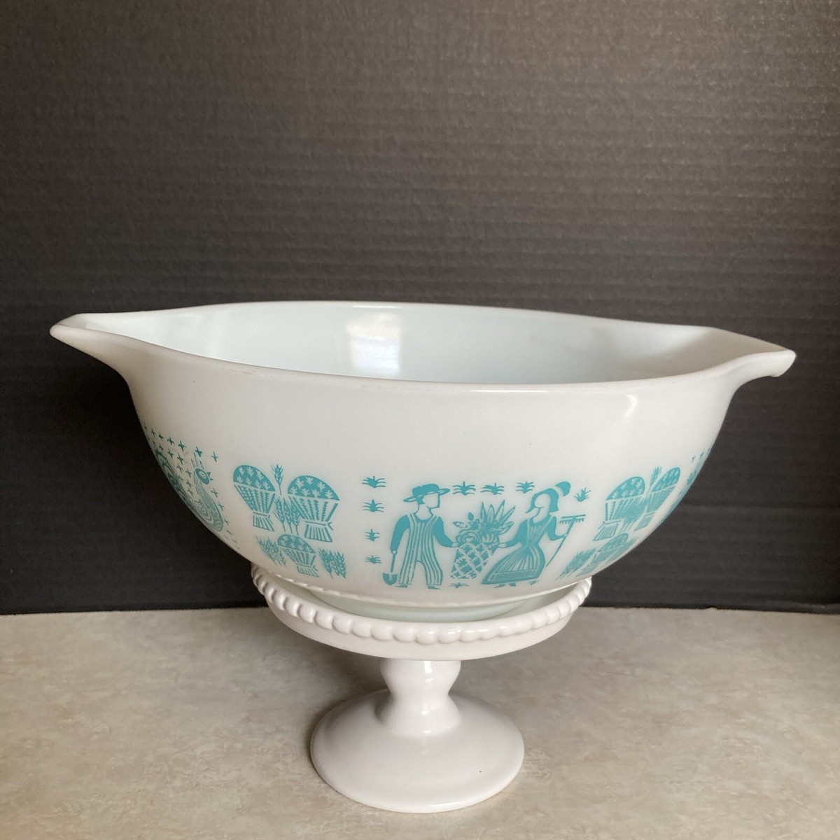 Vintage Pyrex Turquoise Butter Print 443 Qt Cinderella Amish