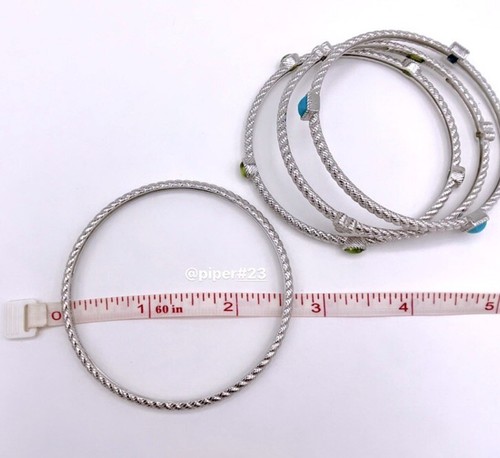 EUC Judith Ripka Sterling Silver Multi-gemstone & Diamonique Bangle Bracelet Set - Picture 6 of 7