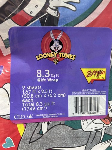 Vintage Gift Wrap Looney Tones 3 Square Wrapping Paper 1997 New Valentines Day - Picture 13 of 14