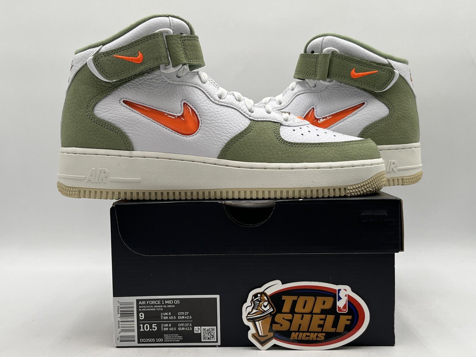 New Nike Air Force 1 Mid Oil Green Orange 2022 Size 9 Rare Authentic