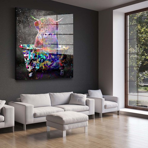 Stier in Badewanne Graffiti Art Acrylglas Wandbild Bild Wanddeko Wohnzimmer XL - Bild 3 von 7