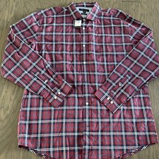 NWT Tommy Hilfiger Mens Classic Fit Button Down Shirt Flag Logo Red Plaid XL