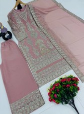 Indian Look Faux Georgette Dusty Pink Palazzo Suit With Dupatta For Reception
