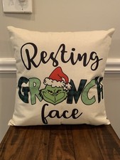 Grinch Throw Pillow 18x18" Resting Grinch Face Christmas Complete Ready New