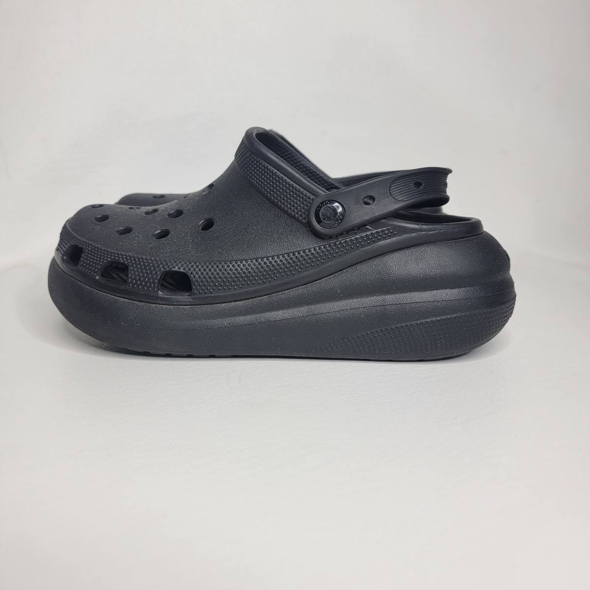 Crocs Classic Crush Clog Black Unisex Chunky Platform Beach EUC