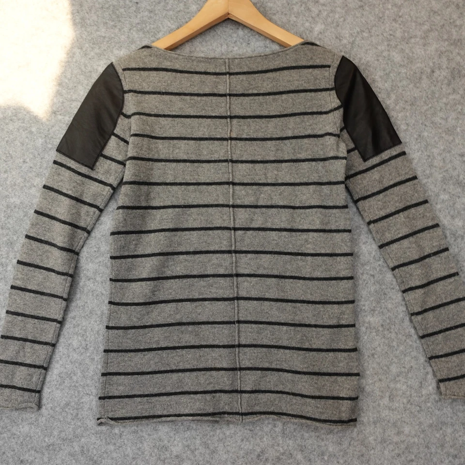 Suéter a Rayas Lana Cachemira Mujeres XS Gris Hombro Cuero Parche MENTE LANUDO Foto 2 de 4