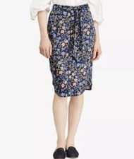 Ralph Lauren Belted Midi Skirt Navy Floral Size 6 Button Front NWT 135